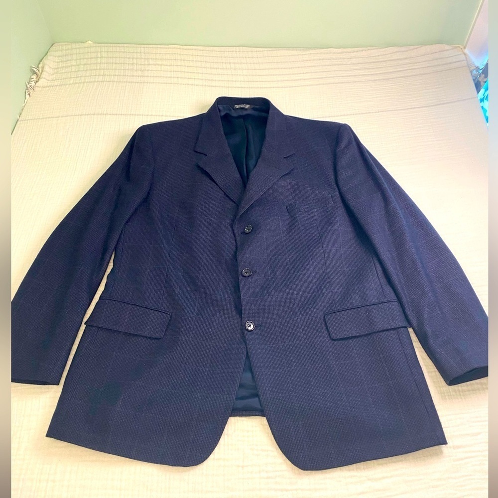 Evan Picone Men's Blue Suit Jacket Lambs Wool Tailored for Hechts 46L Office
